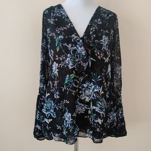 WHBM Floral Overlay Chiffon Blouse